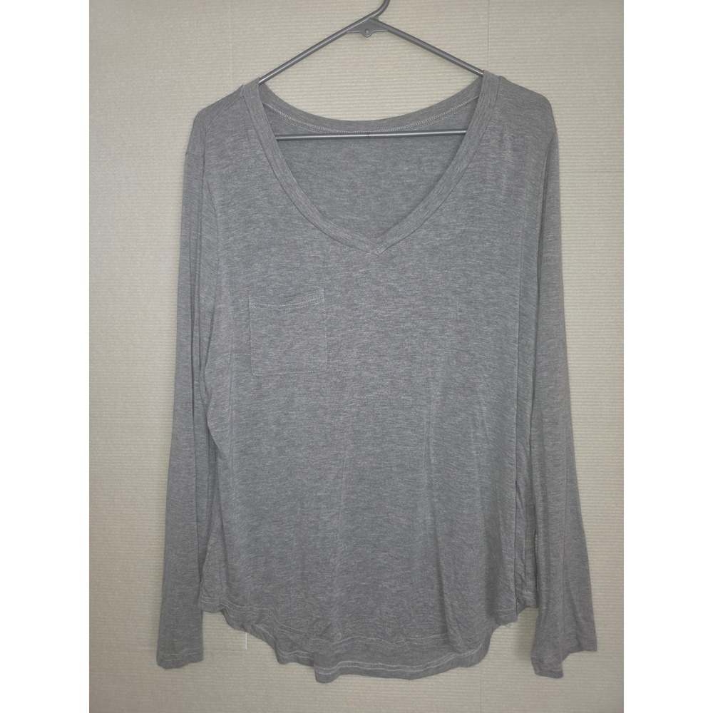 SHEIN Curve Womens 3XL Heather Gray V-Neck Long Sleeve Pocket Tee Shirt